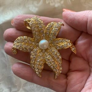 Vintage Ivana Gold and Crystal Lily Brooch